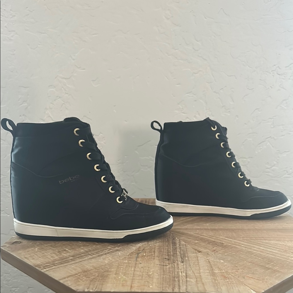 Bebe Black Lace-Up Sneakers with Rubber Sole
